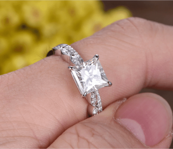 2.53 Ctw Princess Diamond Engagement Ring Art Deco Bridal Set 14k White Gold
