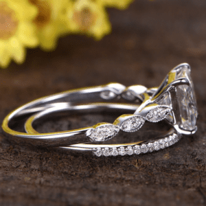 2.53 Ctw Princess Diamond Engagement Ring Art Deco Bridal Set 14k White Gold