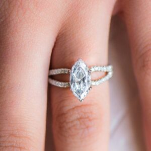 2.11 Ctw Marquise 6 Prong Solitaire Diamond Split Shank Engagement Ring 14k White Gold Plated