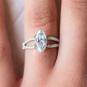 2.11 Ctw Marquise 6 Prong Solitaire Diamond Split Shank Engagement Ring 14k White Gold Plated