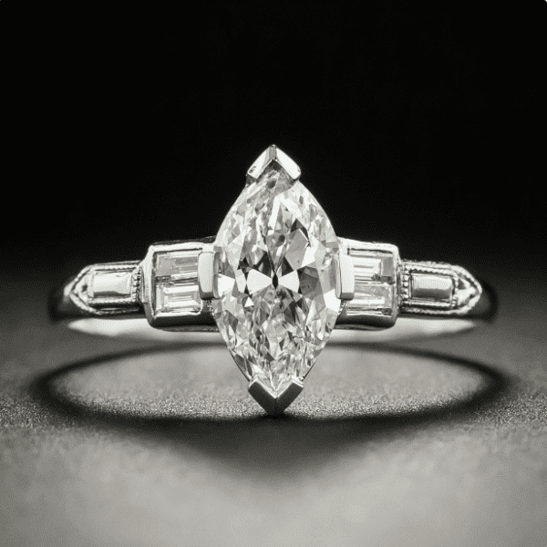 Art Deco 2.04 Carat Marquise Diamond Classic Engagement Ring 925 Sterling Silver