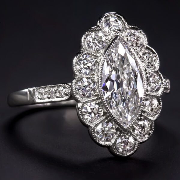 2.50 Ctw Bezel Marquise Cut Diamond Flower Halo Engagement Ring 14k Gold Over
