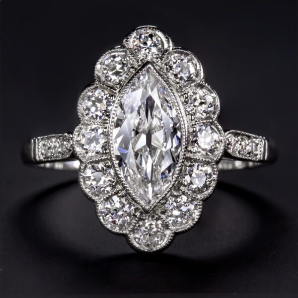 2.50 Ctw Bezel Marquise Cut Diamond Flower Halo Engagement Ring 14k Gold Over