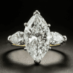 3 Stone 4.32 Ctw Marquise Cut & Pear Cut Diamond 2 Tone Engagement Ring Solid 14k Yellow Gold