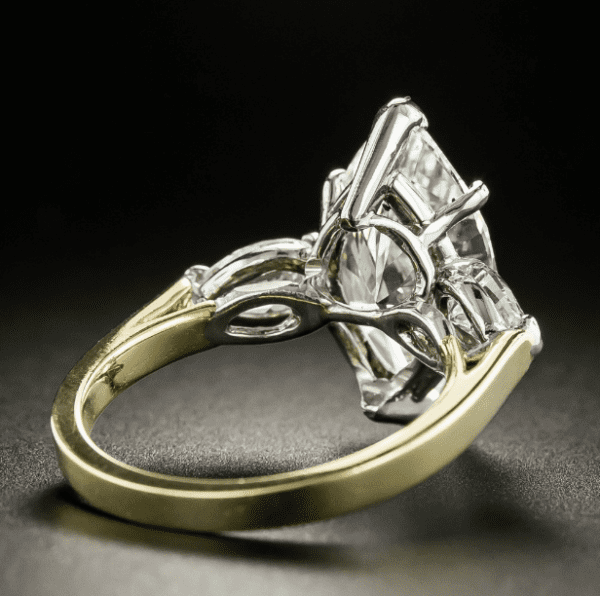 3 Stone 4.32 Ctw Marquise Cut & Pear Cut Diamond 2 Tone Engagement Ring Solid 14k Yellow Gold