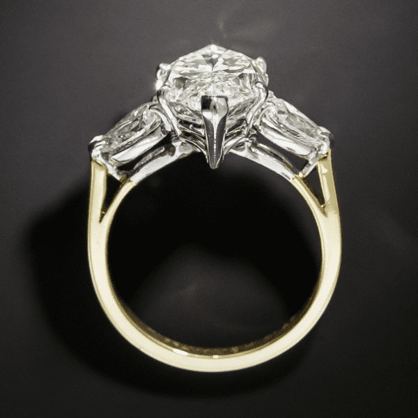 3 Stone 4.32 Ctw Marquise Cut & Pear Cut Diamond 2 Tone Engagement Ring Solid 14k Yellow Gold