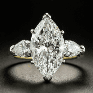 3 Stone 4.32 Ctw Marquise Cut & Pear Cut Diamond 2 Tone Engagement Ring Solid 14k Yellow Gold