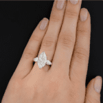 3 Stone 4.32 Ctw Marquise Cut & Pear Cut Diamond 2 Tone Engagement Ring Solid 14k Yellow Gold