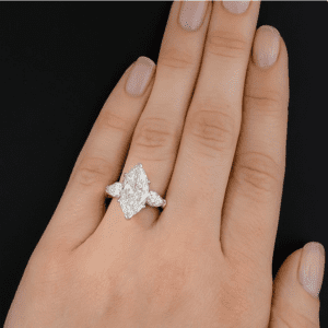 3 Stone 4.32 Ctw Marquise Cut & Pear Cut Diamond 2 Tone Engagement Ring Solid 14k Yellow Gold