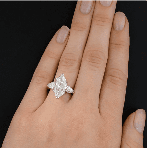 3 Stone 4.32 Ctw Marquise Cut & Pear Cut Diamond 2 Tone Engagement Ring Solid 14k Yellow Gold