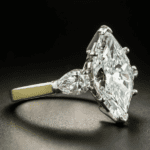 3 Stone 4.32 Ctw Marquise Cut & Pear Cut Diamond 2 Tone Engagement Ring Solid 14k Yellow Gold