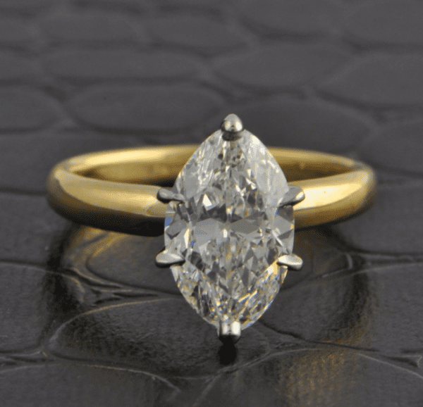2.10 Carat Solitaire 6 Prong Marquise Cut Diamond Engagement Ring 14k Yellow Gold