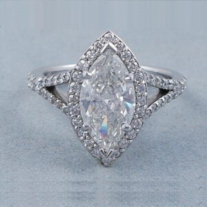 2.55 Ctw White Marquise Diamond Halo With Split Shank Engagement Ring 14k Yellow Gold