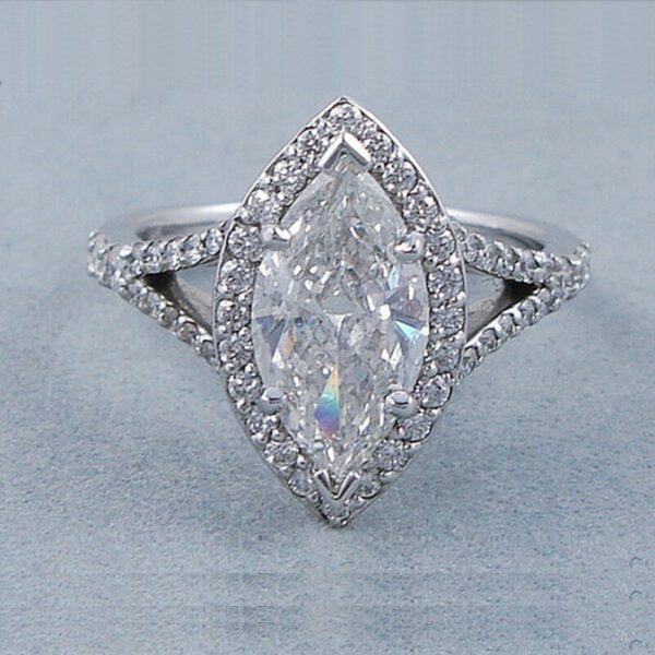 2.55 Ctw White Marquise Diamond Halo With Split Shank Engagement Ring 14k Yellow Gold