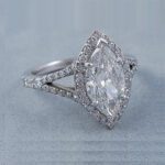 2.55 Ctw White Marquise Diamond Halo With Split Shank Engagement Ring 14k Yellow Gold