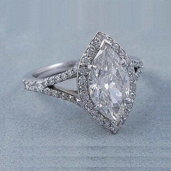 2.55 Ctw White Marquise Diamond Halo With Split Shank Engagement Ring 14k Yellow Gold
