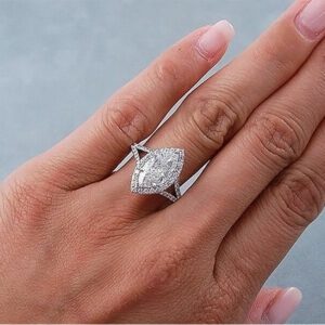 2.55 Ctw White Marquise Diamond Halo With Split Shank Engagement Ring 14k Yellow Gold