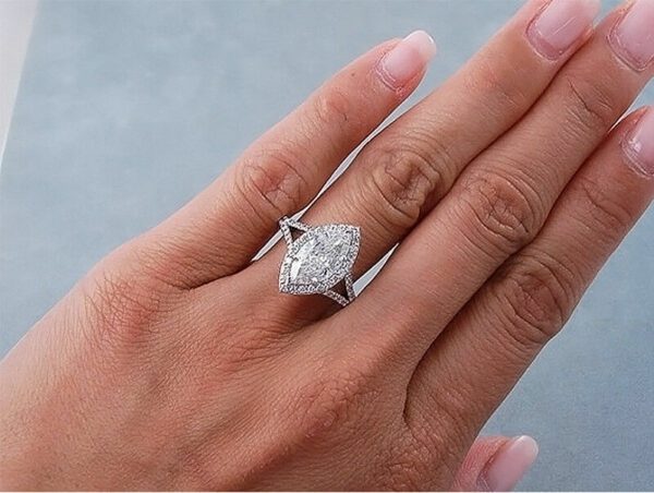 2.55 Ctw White Marquise Diamond Halo With Split Shank Engagement Ring 14k Yellow Gold