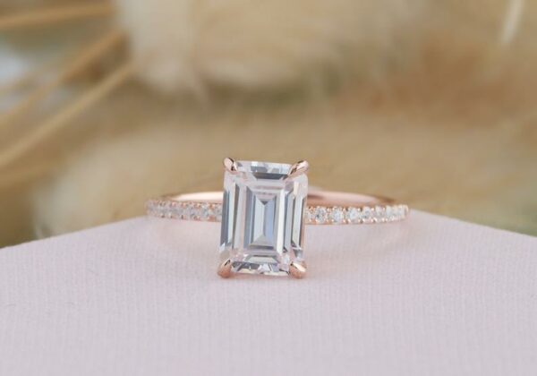 2.31 Ctw Emerald Cut Diamond Solitaire With Accents Engagement Ring 14k Rose Gold