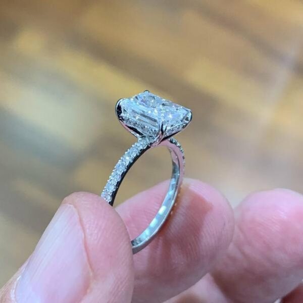 2.90 Ctw Radiant Cut White Diamond Solitaire Engagement Ring Real 14k White Gold