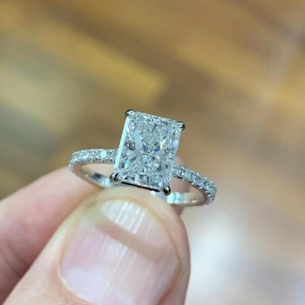 2.90 Ctw Radiant Cut White Diamond Solitaire Engagement Ring Real 14k White Gold