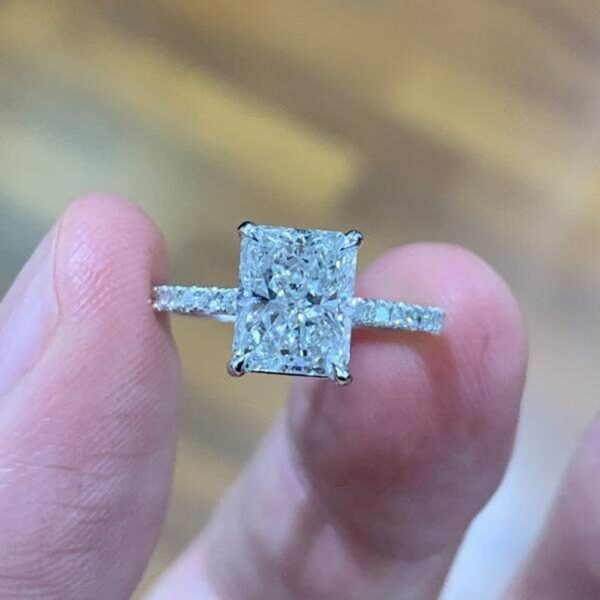 2.90 Ctw Radiant Cut White Diamond Solitaire Engagement Ring Real 14k White Gold
