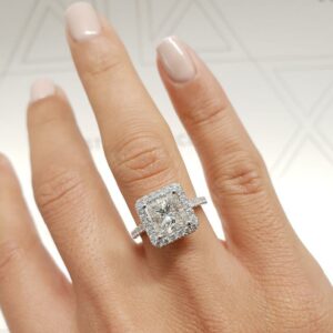 2.50 Carat White Princess Cut Diamond Halo Engagement Ring 14k White Gold Plated