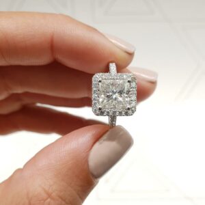 2.50 Carat White Princess Cut Diamond Halo Engagement Ring 14k White Gold Plated