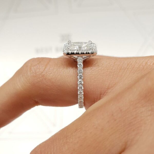 2.50 Carat White Princess Cut Diamond Halo Engagement Ring 14k White Gold Plated