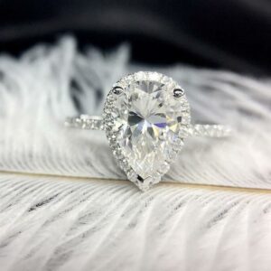 2.15 Ctw Pear Shape Diamond Halo Classic Engagement Ring 14k White Gold Plated