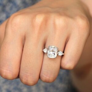2.80 Ctw Cushion Cut & Side Pear Diamond 3Stone Engagement Ring 14K White Gold Plated