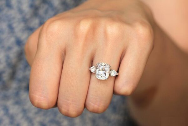 2.80 Ctw Cushion Cut & Side Pear Diamond 3Stone Engagement Ring 14K White Gold Plated