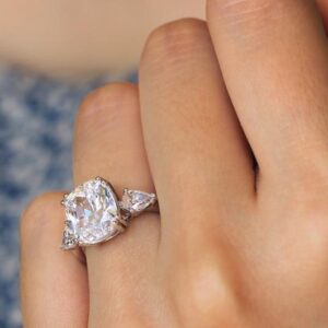 2.80 Ctw Cushion Cut & Side Pear Diamond 3Stone Engagement Ring 14K White Gold Plated