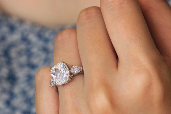 2.80 Ctw Cushion Cut & Side Pear Diamond 3Stone Engagement Ring 14K White Gold Plated