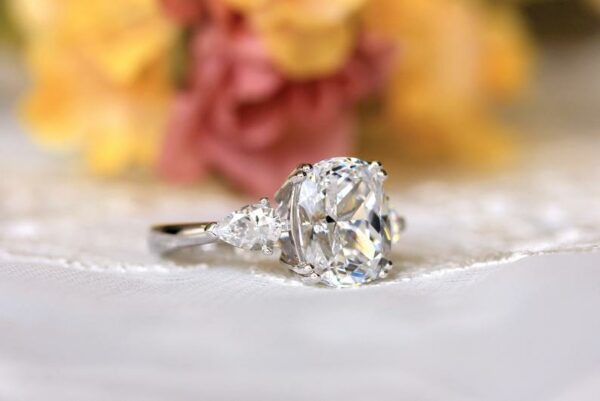 2.80 Ctw Cushion Cut & Side Pear Diamond 3Stone Engagement Ring 14K White Gold Plated
