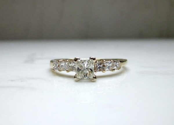 1.85 Ctw Solitaire 7-Stone Princess Diamond Engagement Ring 14K Yellow Gold Plated