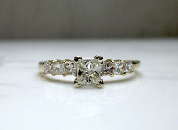 1.85 Ctw Solitaire 7-Stone Princess Diamond Engagement Ring 14K Yellow Gold Plated