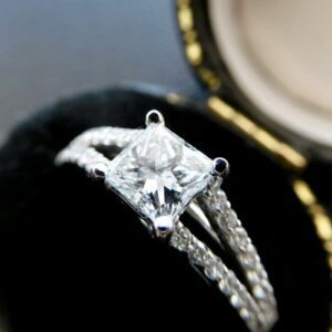2.30 Ctw Princess Cut Diamond Solitaire With 2 Shank Engagement Ring 925 Sterling Silver