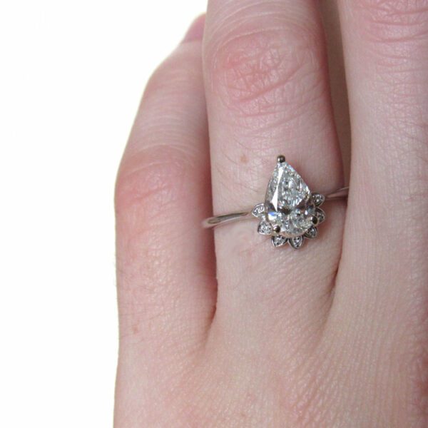 Unique 1.75 Ctw Pear Cut White Diamond Half Halo Engagement Ring 925 Sterling Silver