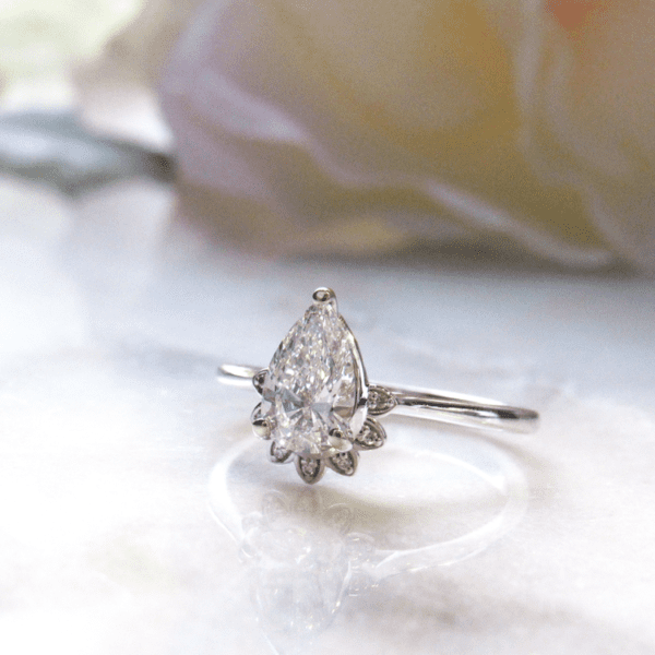 Unique 1.75 Ctw Pear Cut White Diamond Half Halo Engagement Ring 925 Sterling Silver