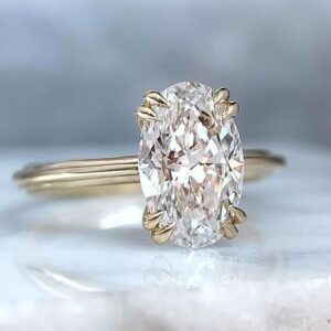 3.00 Ct Forever Oval Diamond Double 4-Prong Wedding Engagement Ring Solid 14K Yellow Gold
