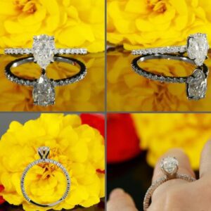 2.40Ctw Pear Shape Diamond Classic Accents Engagement Ring Solid 14K White Gold