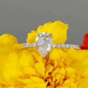 2.40Ctw Pear Shape Diamond Classic Accents Engagement Ring Solid 14K White Gold