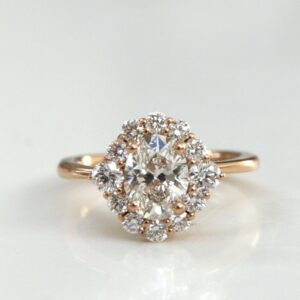 2.56 Ctw Brilliant Oval Cut Diamond flower Halo Engagement Ring solid 14K Rose Gold