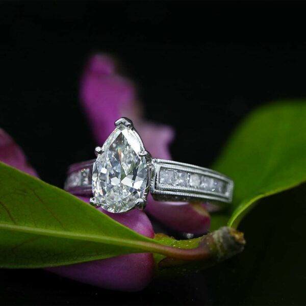 2.34 Ctw White Pear Cut Diamond Princess Channel Set With Accents Engagement Ring 925 S Silver
