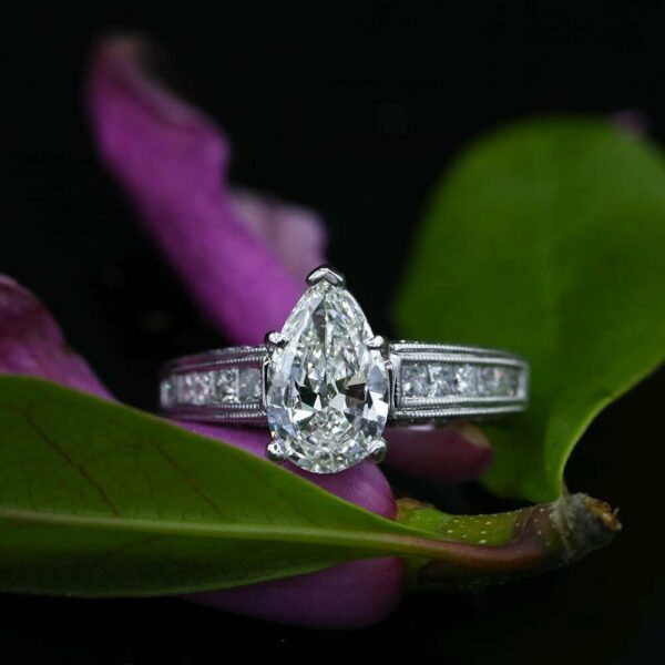 2.34 Ctw White Pear Cut Diamond Princess Channel Set With Accents Engagement Ring 925 S Silver