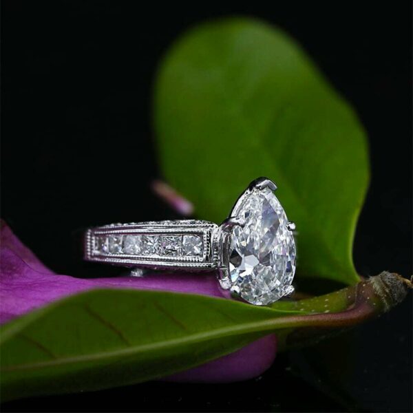 2.34 Ctw White Pear Cut Diamond Princess Channel Set With Accents Engagement Ring 925 S Silver