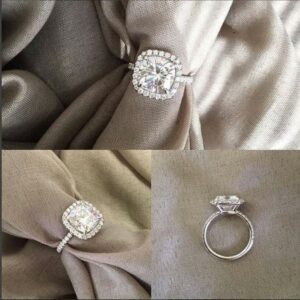 2.90 Ctw Cushion Cut Diamond Halo Wedding Engagement Ring Solid 14K White Gold