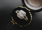 2.10 Ctw Radiant Cut Diamond Halo With 2 Shank Engagement Ring 925 Sterling Silver