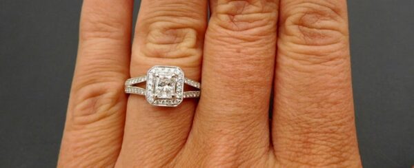 2.10 Ctw Radiant Cut Diamond Halo With 2 Shank Engagement Ring 925 Sterling Silver